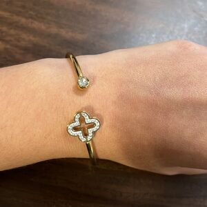 Gold plated stainless steel bangle cuff with clover